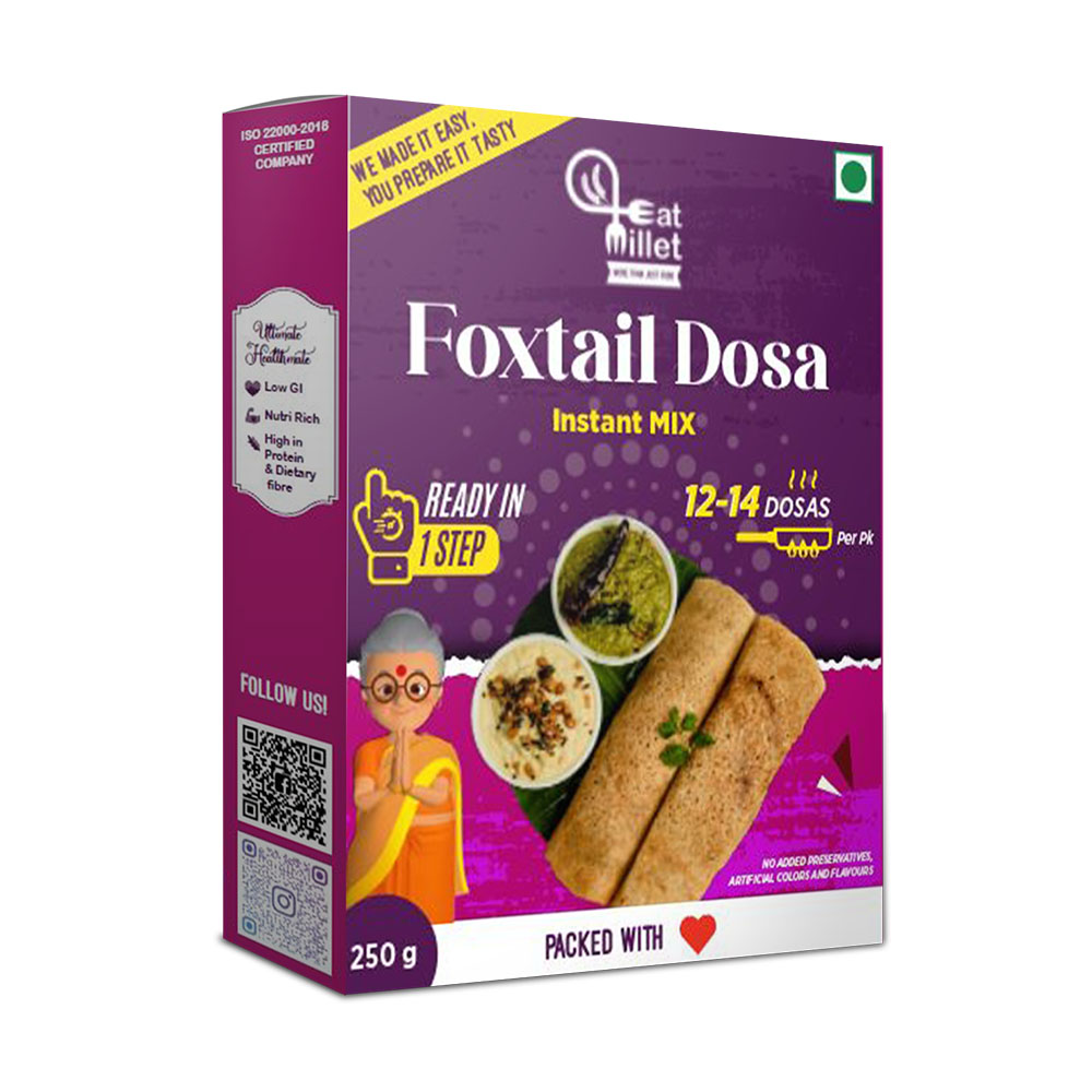 Show details for Eat Millet Instant Foxtail Dosa Mix 250gms Picture of Eat Millet Instant Foxtail Dosa Mix 250gms