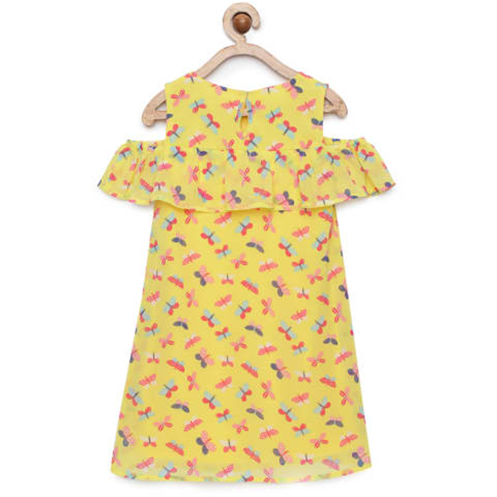 Picture of Yellow All-Over Printed Dress in Georgette for Girls 2-8 Years
