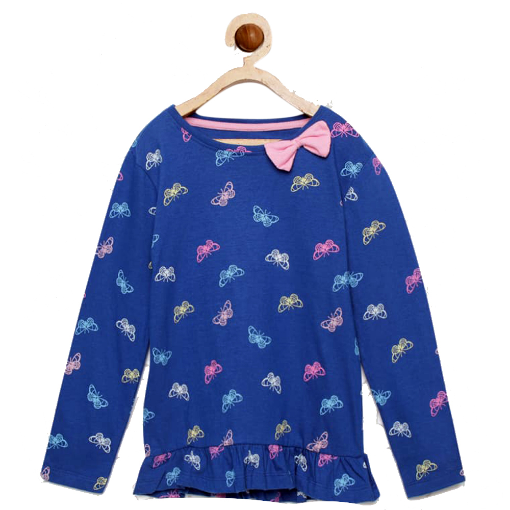 Picture of Stylish Bow Full-Sleeve Top with All-Over Print in 100% Cotton for Girls 2-8 Years