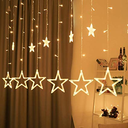 Picture of VE Decorative Star Curtain LED Lights for Diwali Christmas Wedding 2.5 Meter (1 Curtain, 138 LED, 6+6 Star) , Diwali Star Light Curtain , Diwali led Lights, Best Gift for Diwali