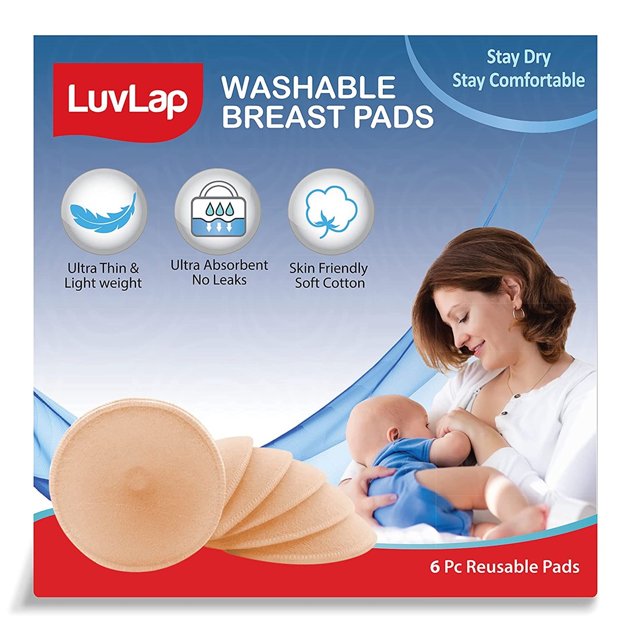 Show details for LuvLap Washable Breast Pads - 6pc Picture of LuvLap Washable Breast Pads - 6pc