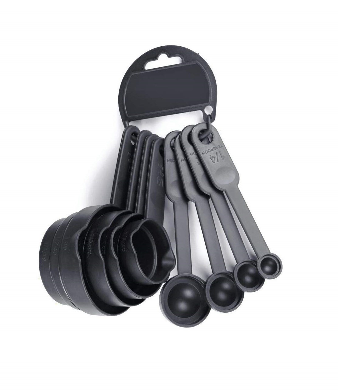 Picture of VE Smart Plastic Measuring Cup & Spoon Set, 8 Pieces, Black Colour, Baking Accessories, Kitchen Tools