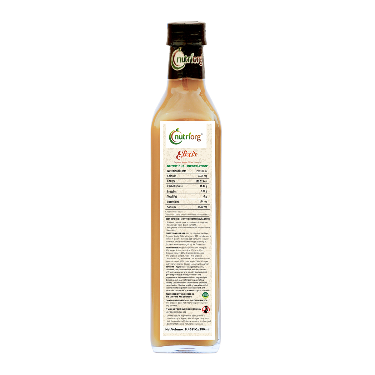 Picture of Nutriorg Certified Organic Elixir Apple Cider Vinegar 250 ml