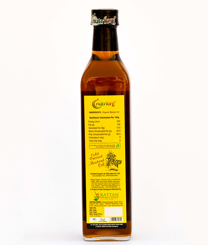 Picture of Nutriorg Certified Organic Mustard Oil 500ml Glass Bottle