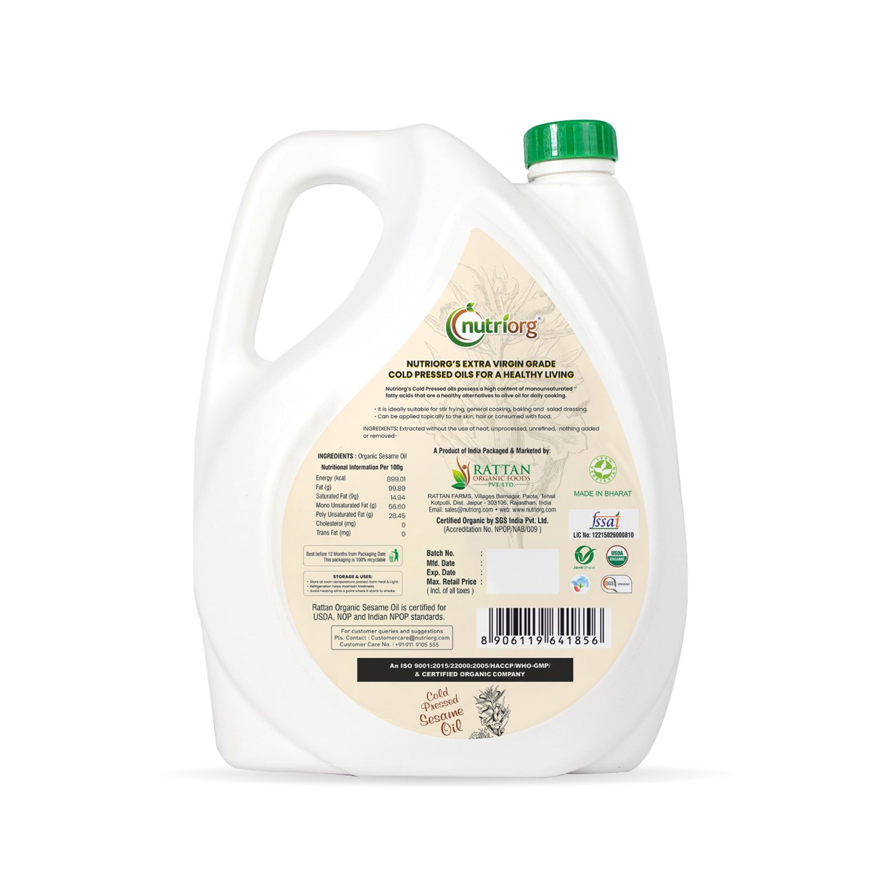 Picture of Nutriorg Certified Organic Sesame Oil 5ltr - 4550 grams 