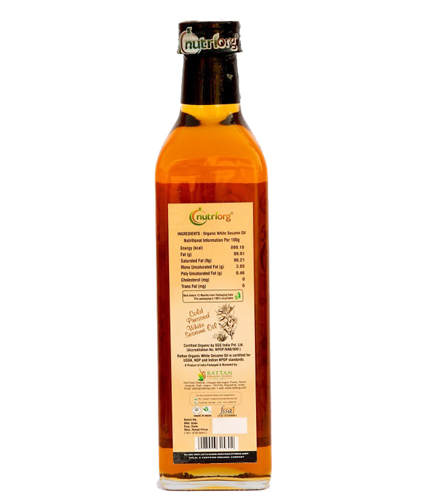 Picture of Nutriorg Certified Organic White Sesame Oil 500ml Glass Bottle