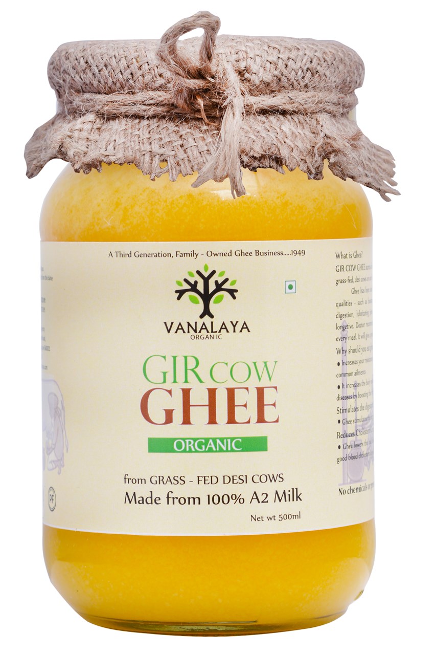 Show details for Vanalaya Organic A2 Desi Gir Cow ghee from A2 Milk Prepared by Traditional Bilona Method -500ml Picture of Vanalaya Organic A2 Desi Gir Cow ghee from A2 Milk Prepared by Traditional Bilona Method -500ml