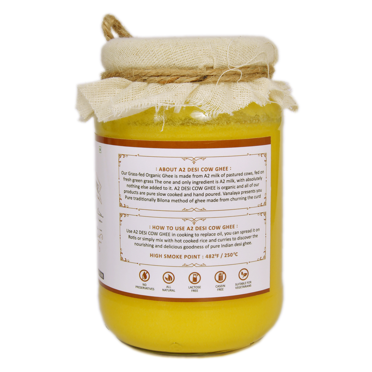 Picture of Vanalaya A2 Desi Cow Ghee from A2 Milk Prepared by Traditional Bilona Method 500ml