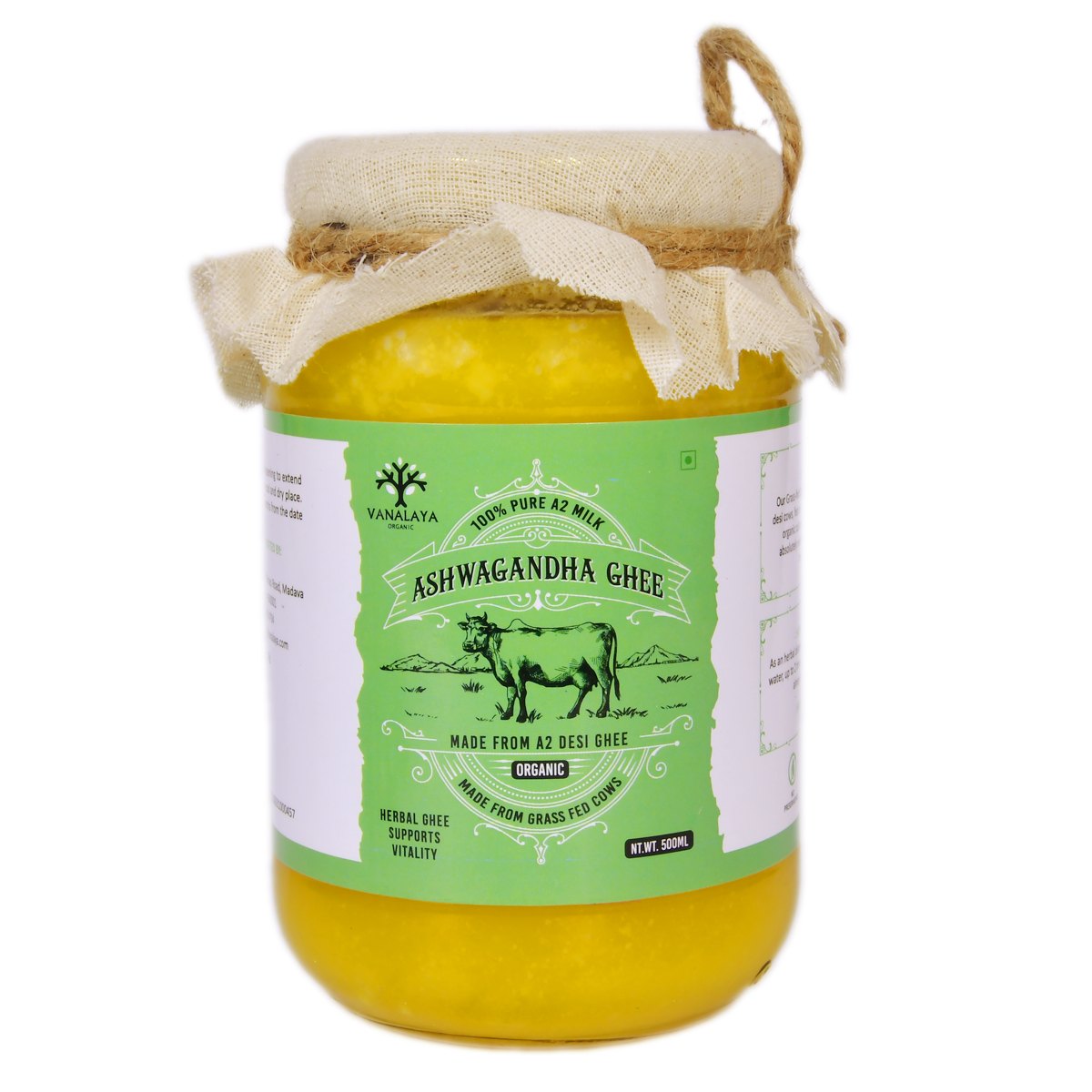 Picture of Vanalaya Ashwagandha Infused Desi Cow Ghee Mixed with Ashwagandha Extract for Stress Relief - Rejuvenates Mind & Body -500ml