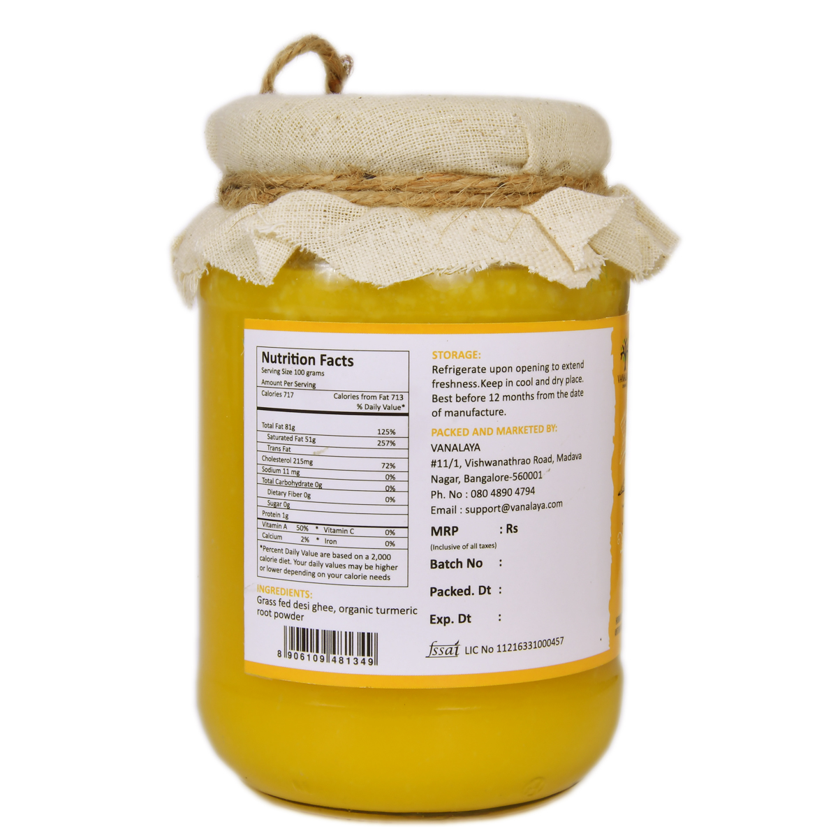 Picture of Vanalaya Turmeric Ghee Infused with Turmeric Root Powder Extract for Digestion Superfood  Immunity Booster - 500ml