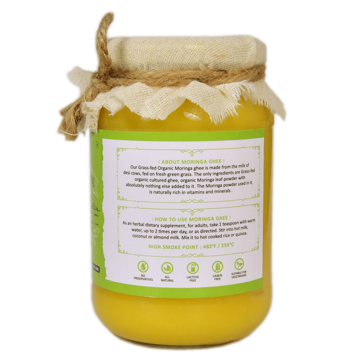 Picture of Vanalaya Moringa Infused Desi Cow Ghee  Mixed with Motinga extract for Stress Relief - Antioxidants, Boosts Immunity 500ml