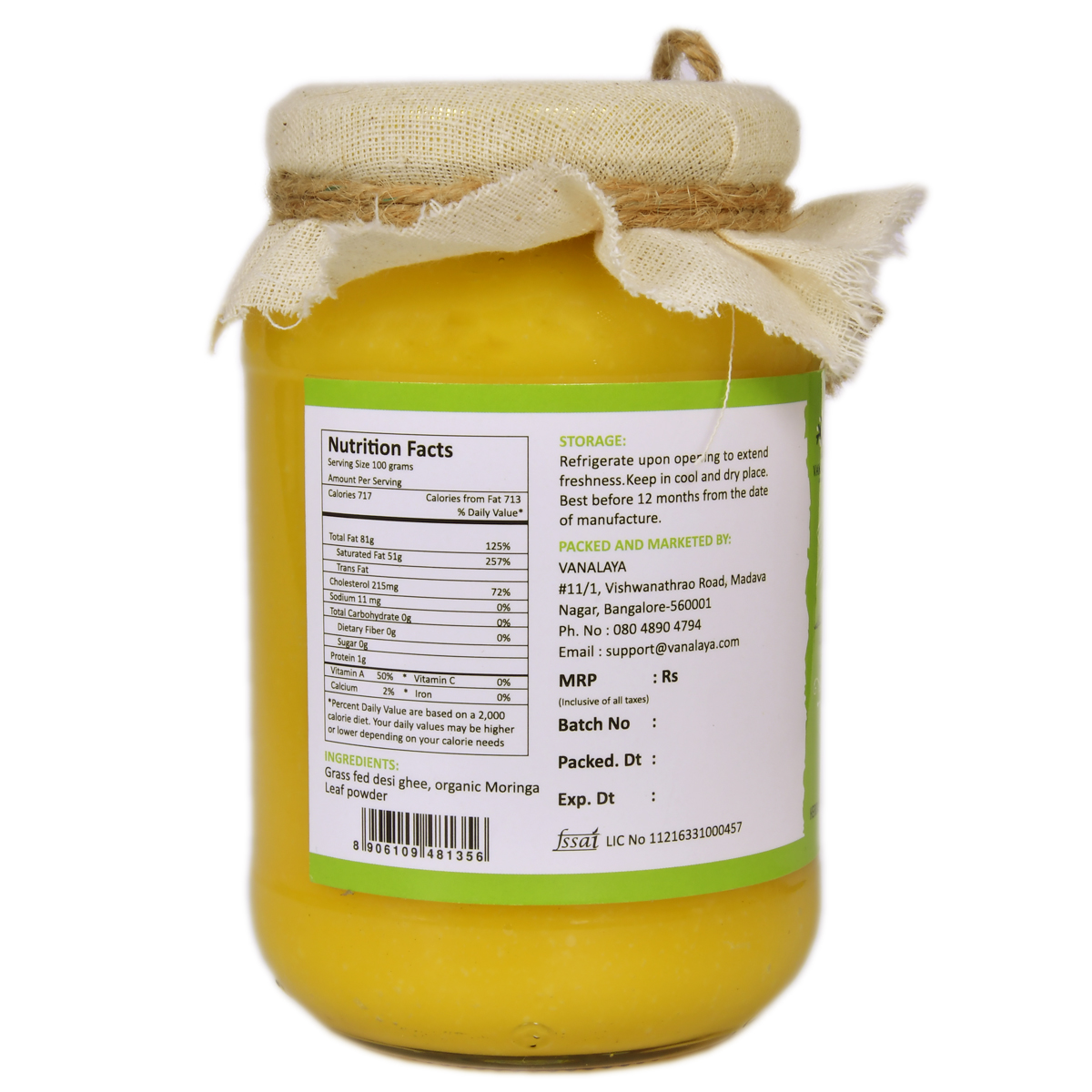 Picture of Vanalaya Moringa Infused Desi Cow Ghee  Mixed with Motinga extract for Stress Relief - Antioxidants, Boosts Immunity 500ml