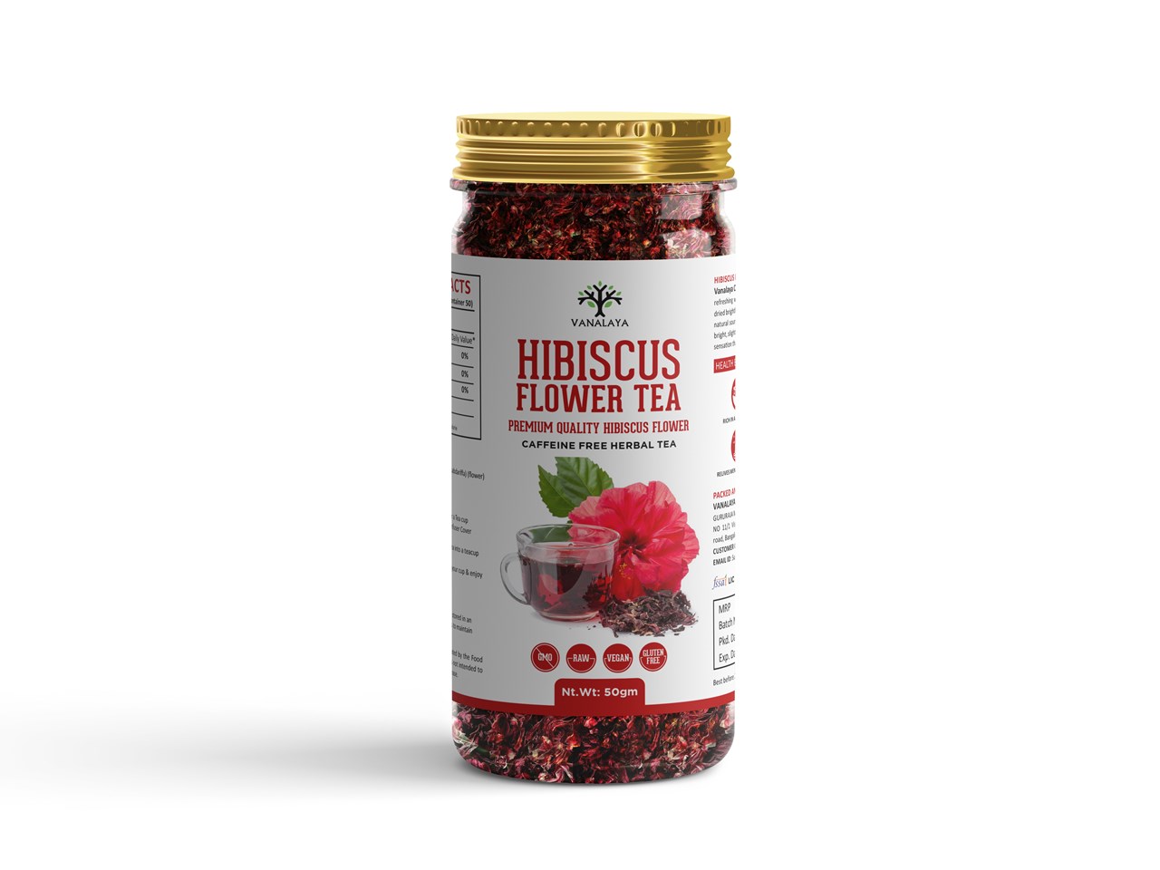 Picture of Vanalaya Organic Hibiscus Flower Tea from Sun Dried Hibiscus Petals For weight loss, Reduce Stress - 50gm