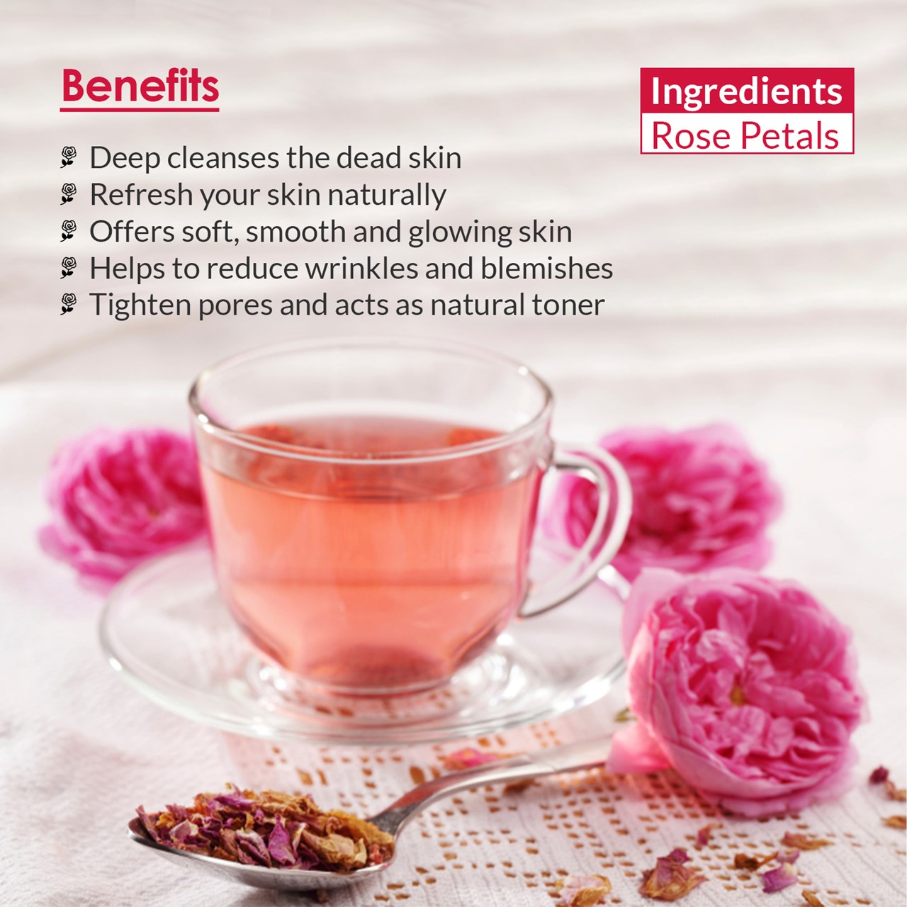 Picture of Vanalaya Rose Tea For Glowing Skin, Weight loss Made with 100% Natural Rose Petals - 30 gm