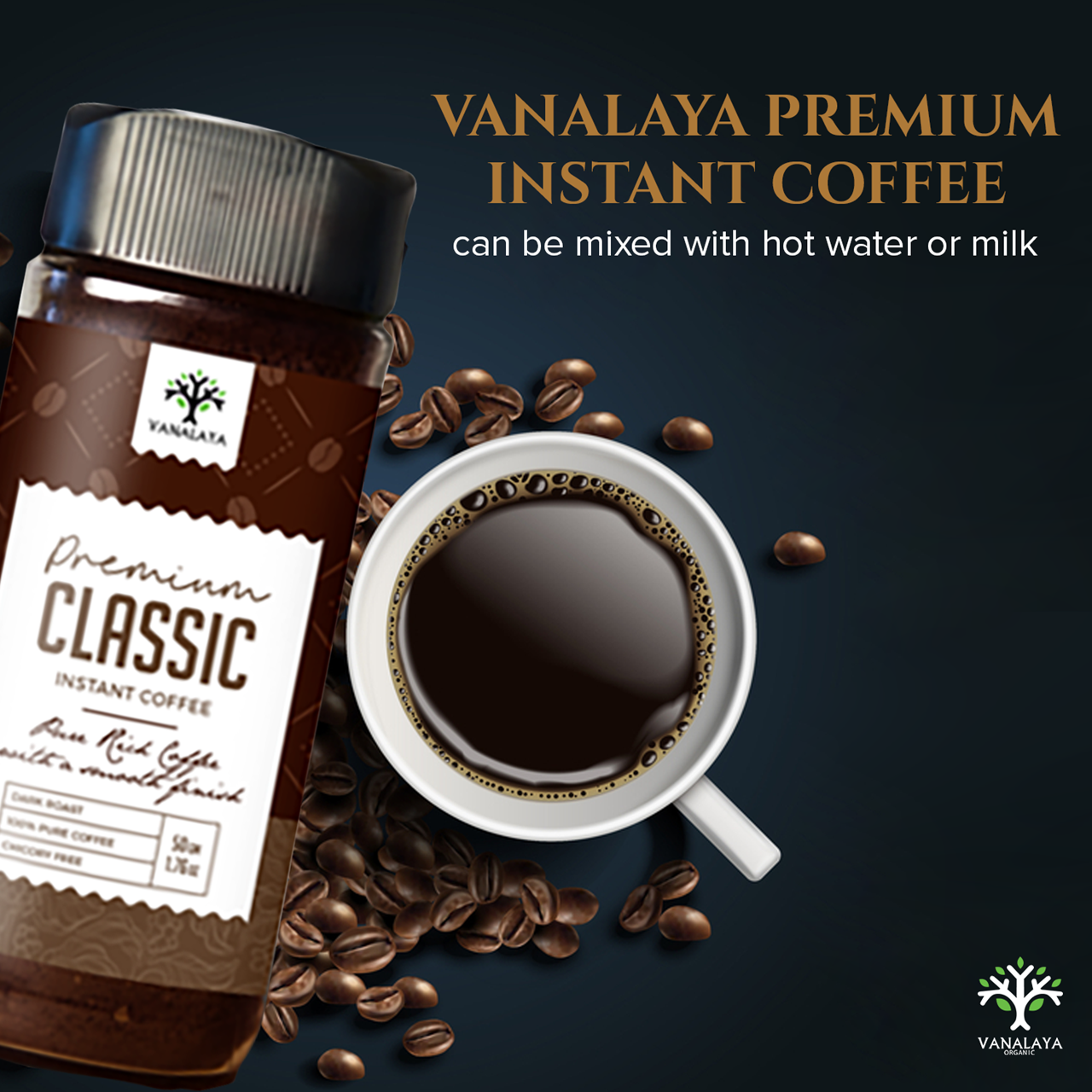 Picture of Vanalaya Premium Classic Instant Coffee Black Coffee Powder With Rich Aroma & Taste For Weight Loss - 50 GM