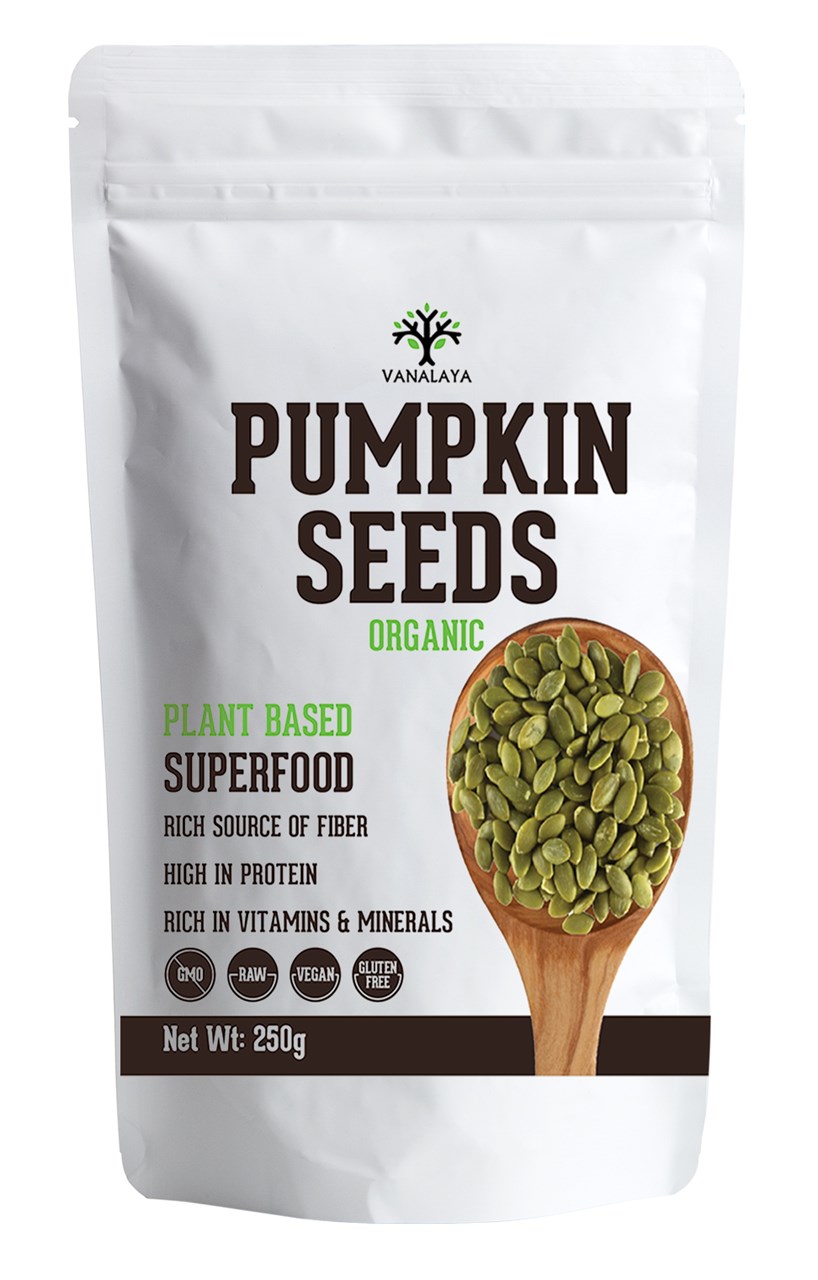 Picture of Vanalaya Organic Pumpkin Seeds Rich in Protein and Fiber Rich Superfood - Gluten Free - Vegan - Diet Snacks - 250 grams