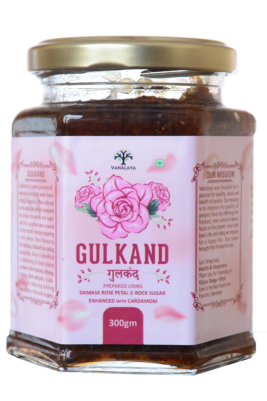 Picture of Vanalaya Natural Organic Gulkand Prepared Using Sun Cooked Damask Rose & Cardamon - Natural - Organic - 300 GM