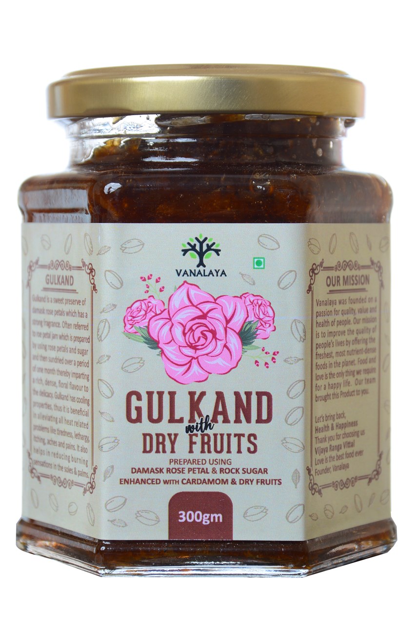 Show details for Vanalaya Natural Organic Gulkand Prepared Using Sun Cooked Damask Rose Along with Dry Fruits - Natural - Organic -300 Grams Picture of Vanalaya Natural Organic Gulkand Prepared Using Sun Cooked Damask Rose Along with Dry Fruits - Natural - Organic -300 Grams