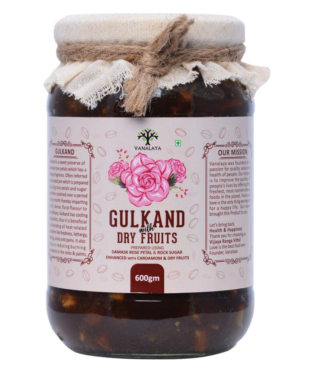 Picture of Vanalaya Natural Organic Gulkand Prepared Using Sun Cooked Damask Rose Along with Dry Fruits - Natural - Organic -600 Grams