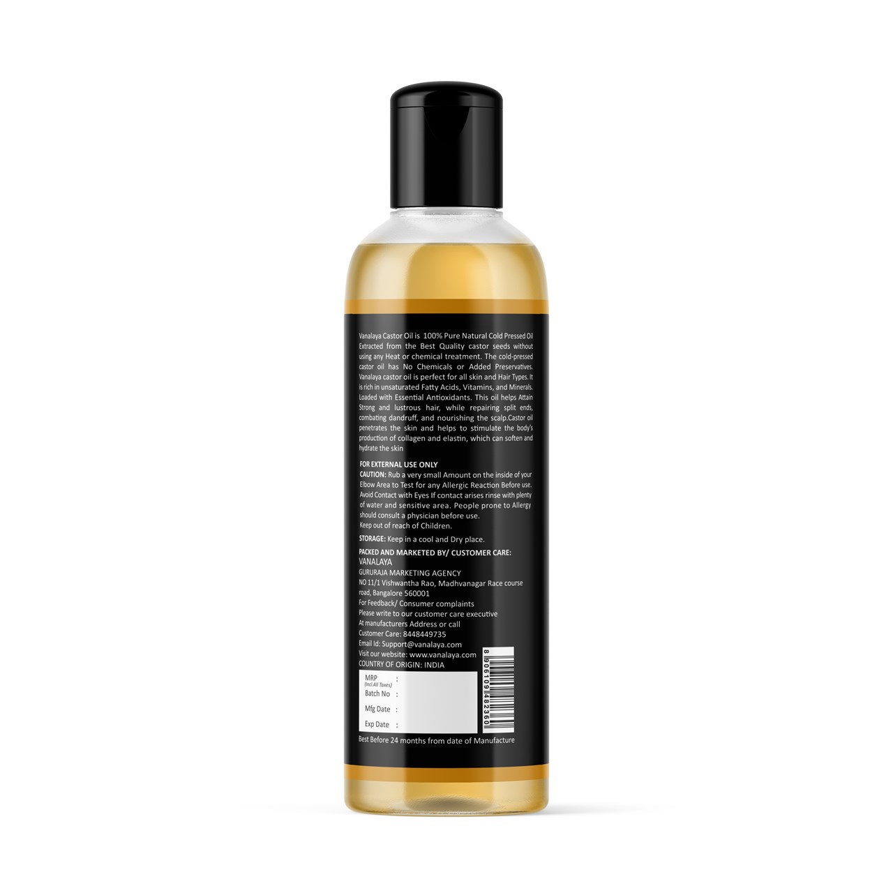Picture of Vanalaya Pure Cold Pressed Castor Oil For Stronger Hair, Skin & Nails , No Mineral Oil & Silicones 6.8 FL Oz - 200 ML