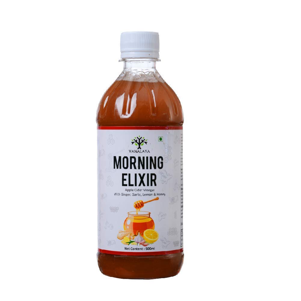 Picture of Vanalaya Morning Elixir Apple Cider Vinegar with Mother Ginger Garlic Lemon and Honey Raw Unfiltered Undiluted Unpasteurized Gluten Free for Weight Loss 500ml