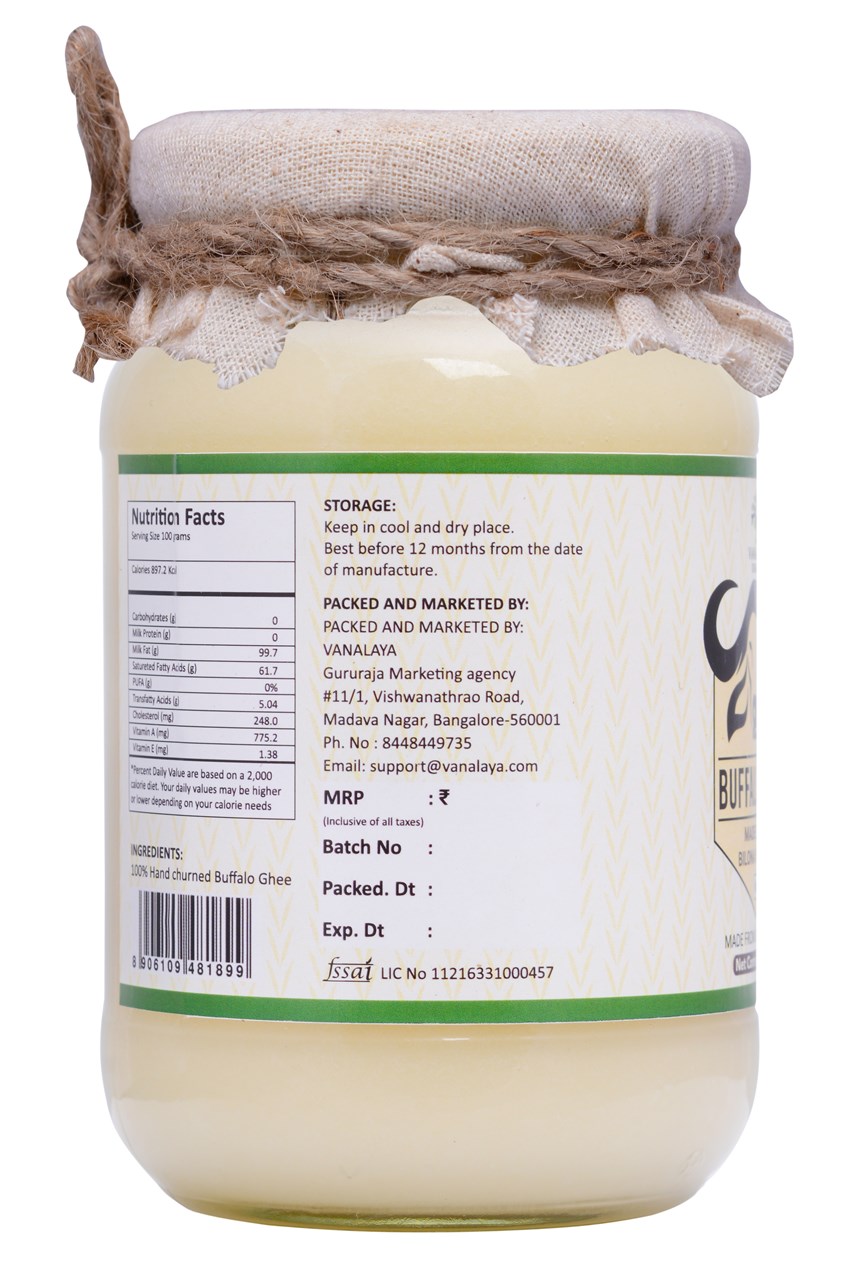 Picture of Vanalaya A2 Buffalo Ghee 100% Pure Made by Bilona Method from Grass Fed Desi Buffalo Milk - 500 ML