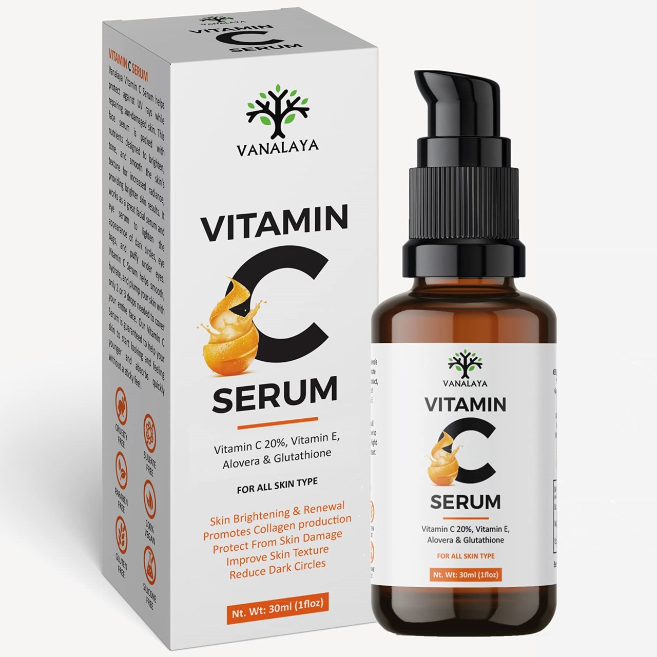 Picture of Vanalya Vitamin C Serum Skin Clearing Serum - For Anti-Aging Skin Repair, Dark Circle, Brightening, Supercharged Face Serum 30ml