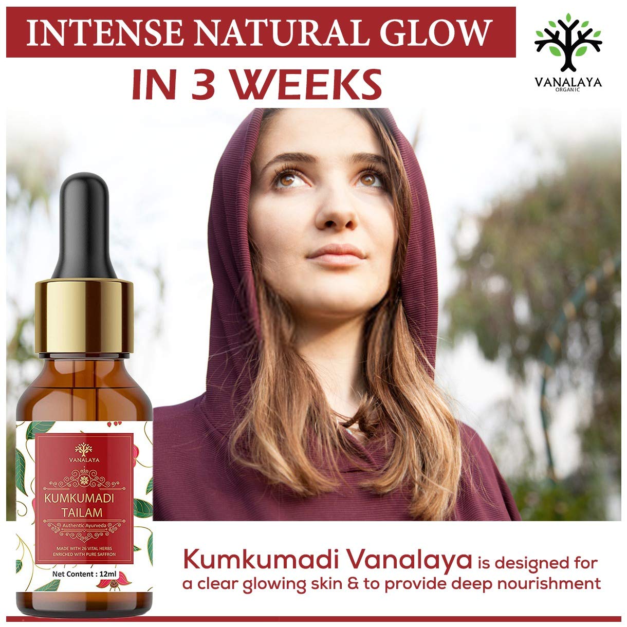 Picture of Vanalaya kumkumadi tailam for skin lightening, Anti-ageing, Night serum for face and glowing skin 12ml