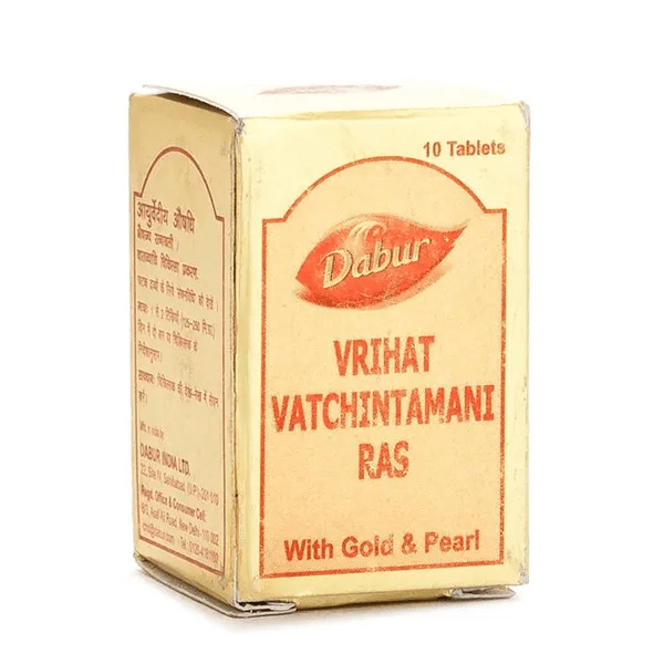 Show details for Dabur Vrihat Vatchintamani Ras With Gold And Pearl - 10 Tabs Picture of Dabur Vrihat Vatchintamani Ras With Gold And Pearl - 10 Tabs