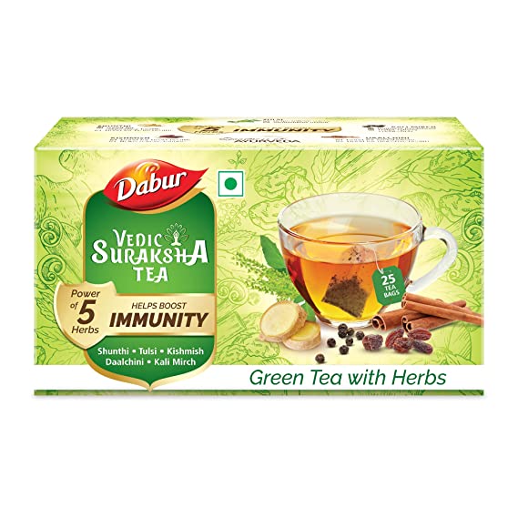 Show details for Dabur Vedic Suraksha Green Tea With Herbs Bags - 25 Bags Picture of Dabur Vedic Suraksha Green Tea With Herbs Bags - 25 Bags