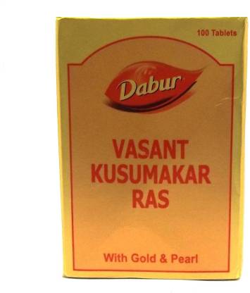 Show details for Dabur Vasant Kusumakar Ras (With Gold & Pearl) - 100 Tablets Picture of Dabur Vasant Kusumakar Ras (With Gold & Pearl) - 100 Tablets