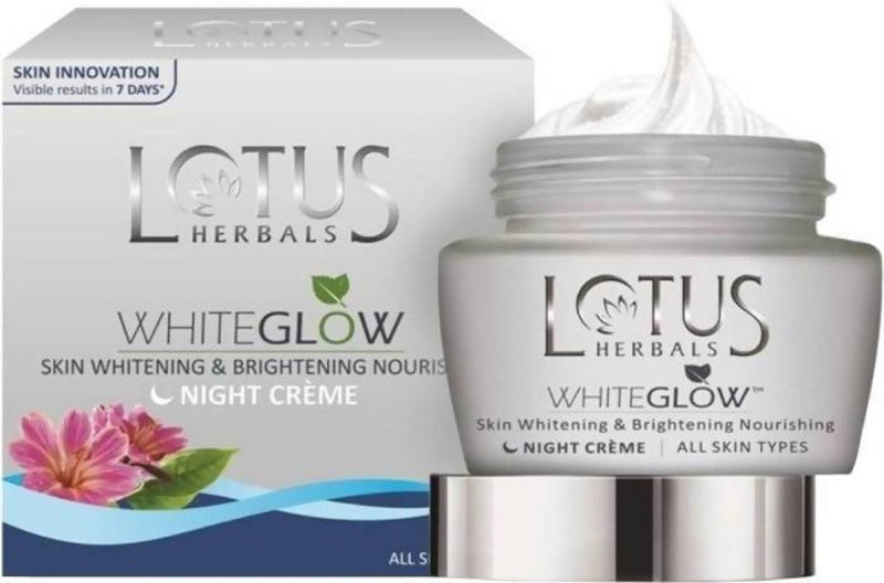 Show details for Lotus Herbals Whiteglow Skin Whitening & Brightening Nourishing Night Creme - 60 g Picture of Lotus Herbals Whiteglow Skin Whitening & Brightening Nourishing Night Creme - 60 g
