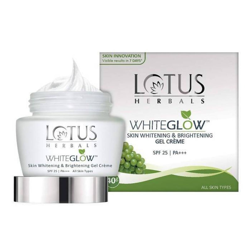 Show details for Lotus Herbals Whiteglow Skin Brightening Gel Creme SPF 25 PA+++ - 60 GM Picture of Lotus Herbals Whiteglow Skin Brightening Gel Creme SPF 25 PA+++ - 60 GM
