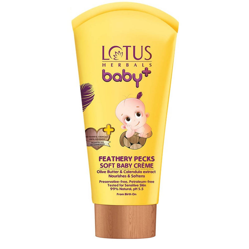 Show details for Lotus Herbals Baby+ Feathery Pecks Soft Baby Crème - 50gm Picture of Lotus Herbals Baby+ Feathery Pecks Soft Baby Crème - 50gm